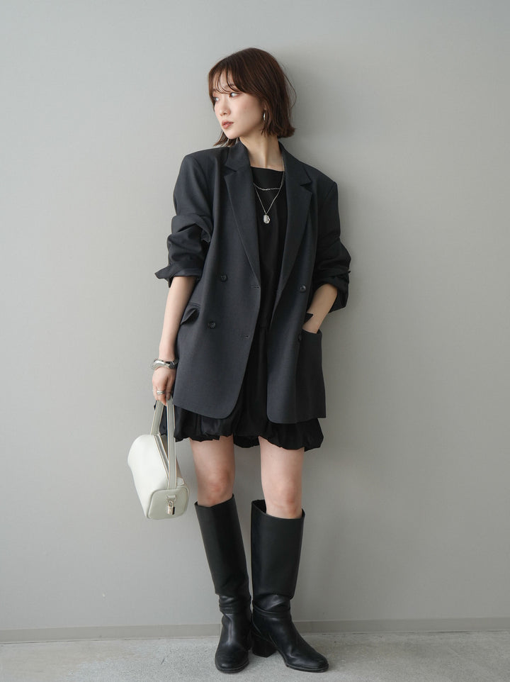 [SET]ノースリバルーンミニワンピース+ダブルブレストオーバージャケット(2set)