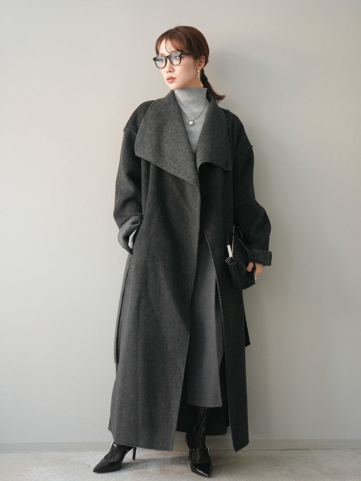 [予約]ダブルフェイスバイカラーロングコート/charcoal