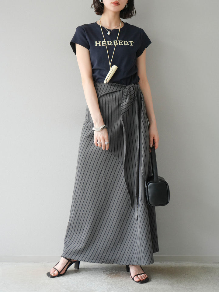 [予約]刺繍ロゴTシャツ＆レザーポーチネックレスSET /ネイビー