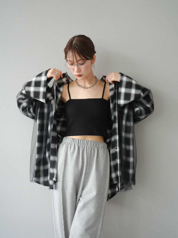 [予約]チュールドッキングチェック柄オーバーサイズシャツ/ブラック