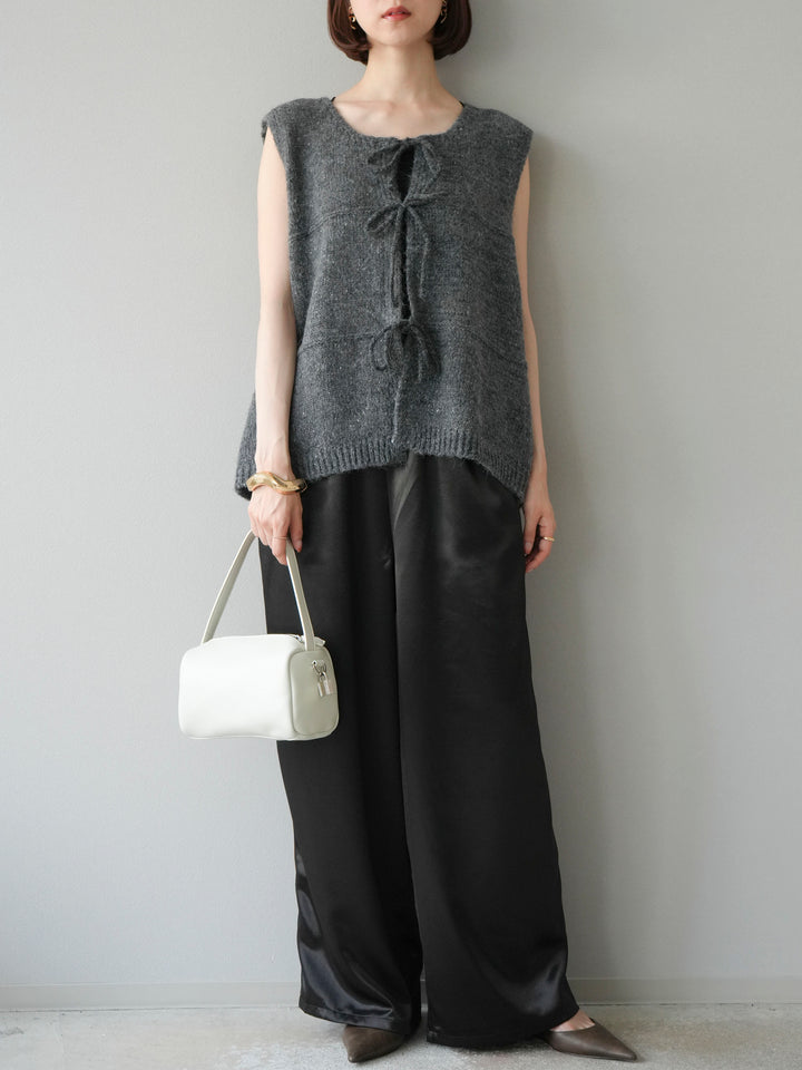 [予約]サテンラインワイドパンツ/ブラック