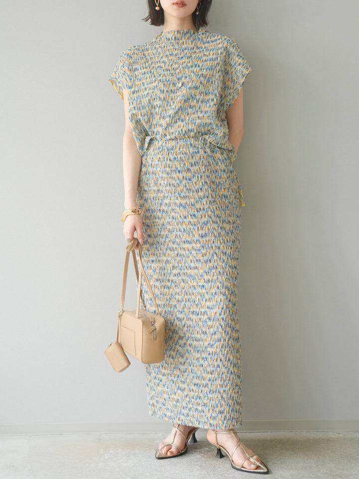 [予約]マルチカラーランダムプリーツタイトスカート/イエロー