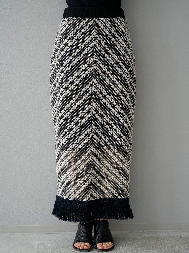 [Pre-order] Crochet Fringe I-line Skirt/Black