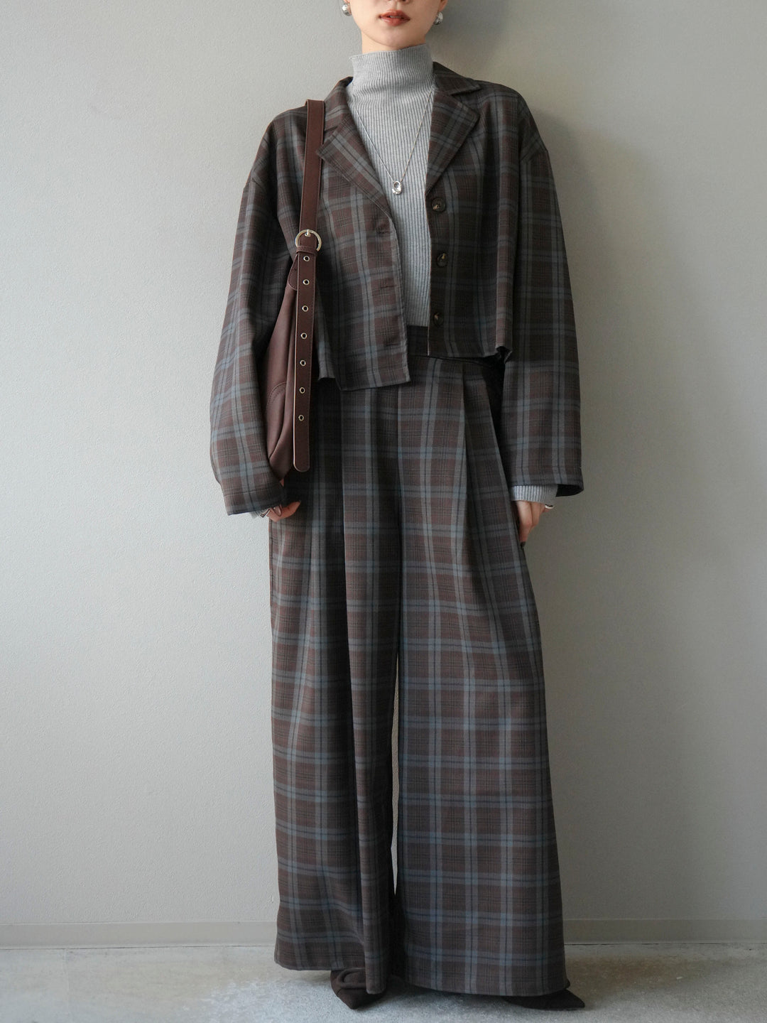 [SET] 格紋短外套+格紋休閒褲（2件組）