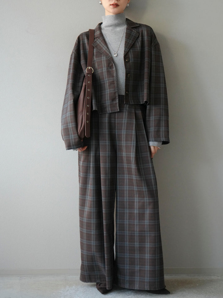 [SET] 格紋短外套+格紋休閒褲（2件組）