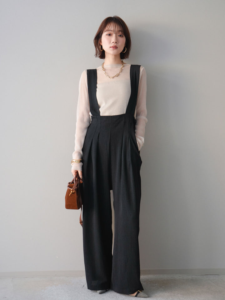 [予約]シボ加工ハイウエストタックサロペット/black