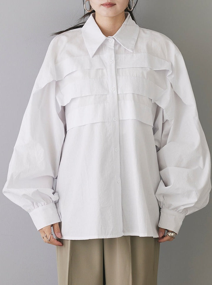 [Pre-order] Front tuck volume long sleeve shirt/white