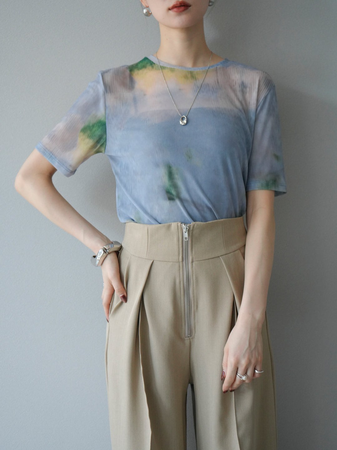 [予約]タイダイ柄シアーハーフトップス/サックス