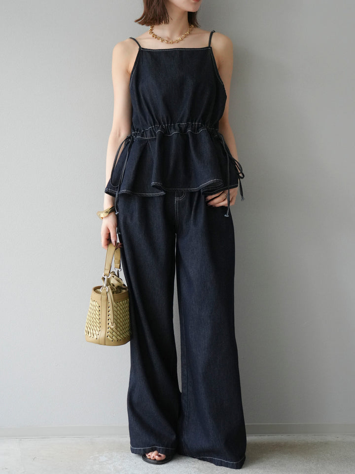 [SET]デニムタックフレアキャミソール＆イージーワイドパンツSET UP(2set)