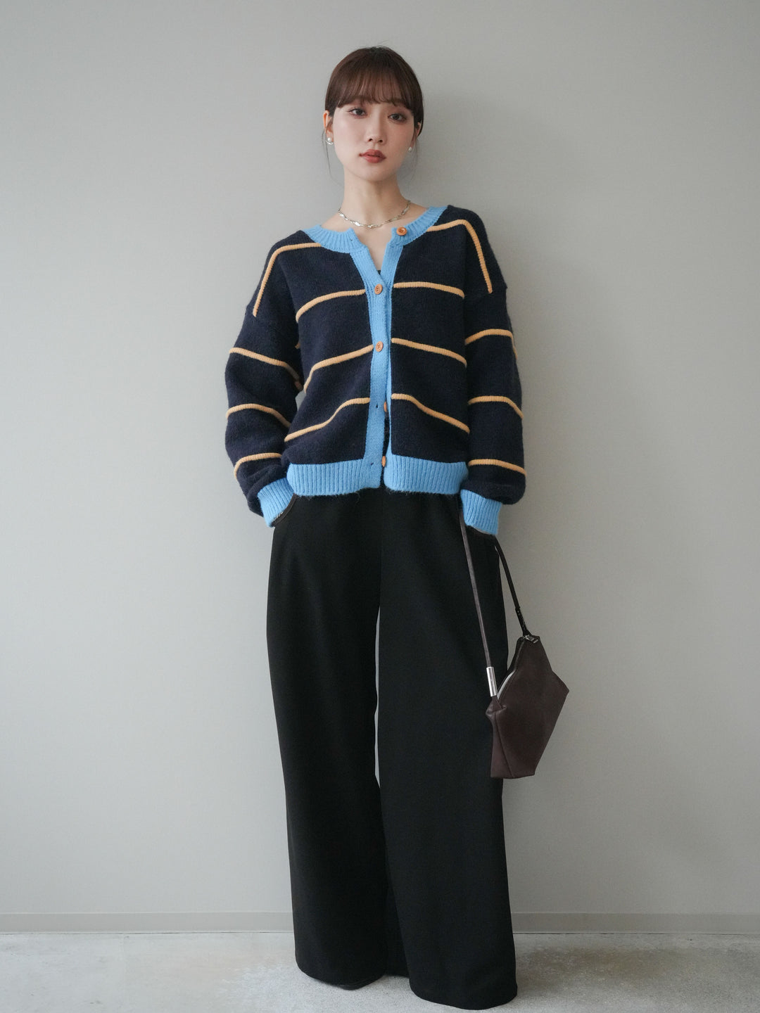 [予約]配色ボーダーニットカーディガン/navy