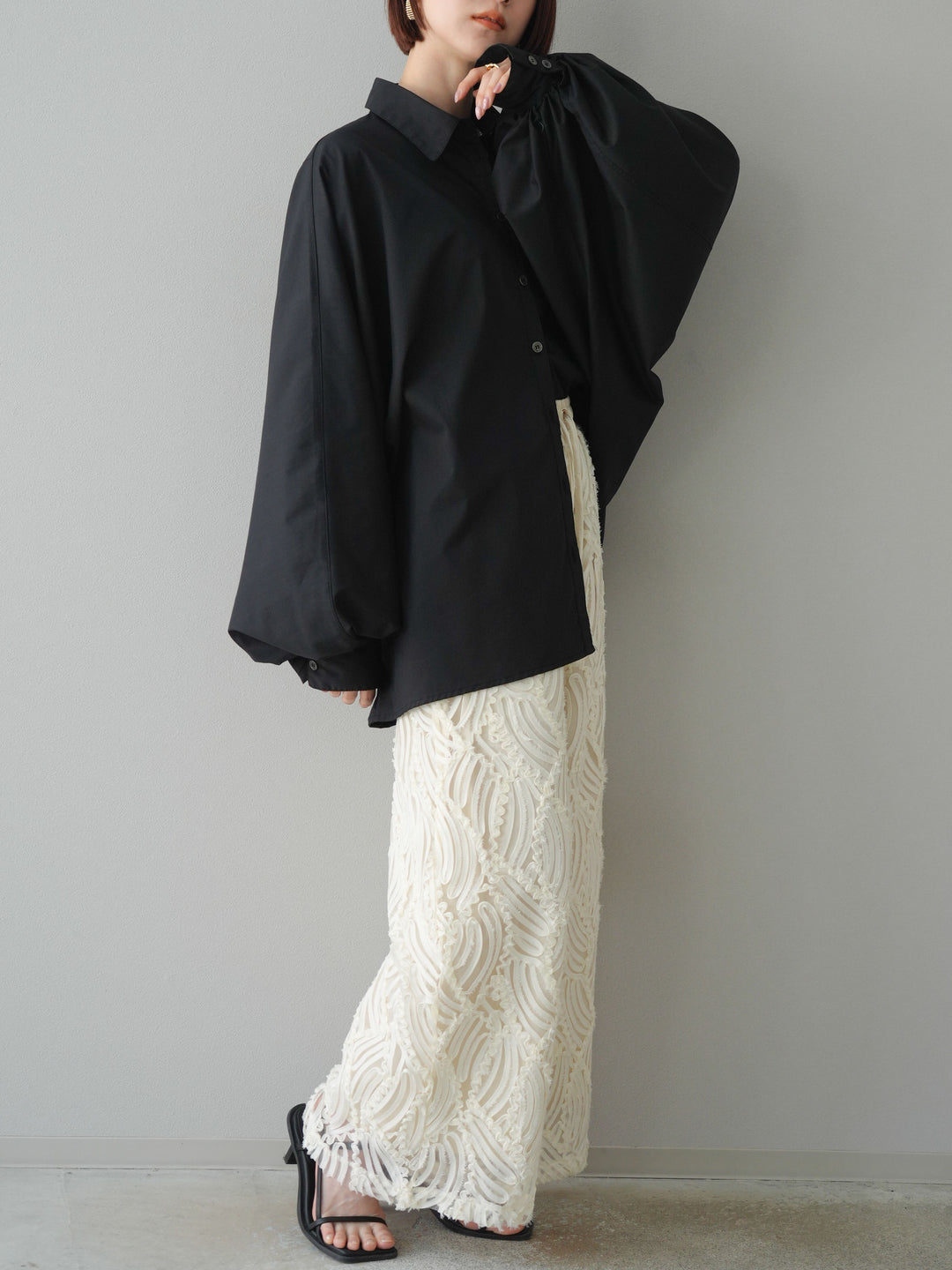 【預購】透視提花寬褲/象牙白