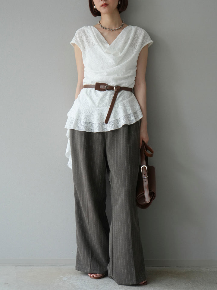 [予約]サイドラインストライプワイドパンツ/ブラウン