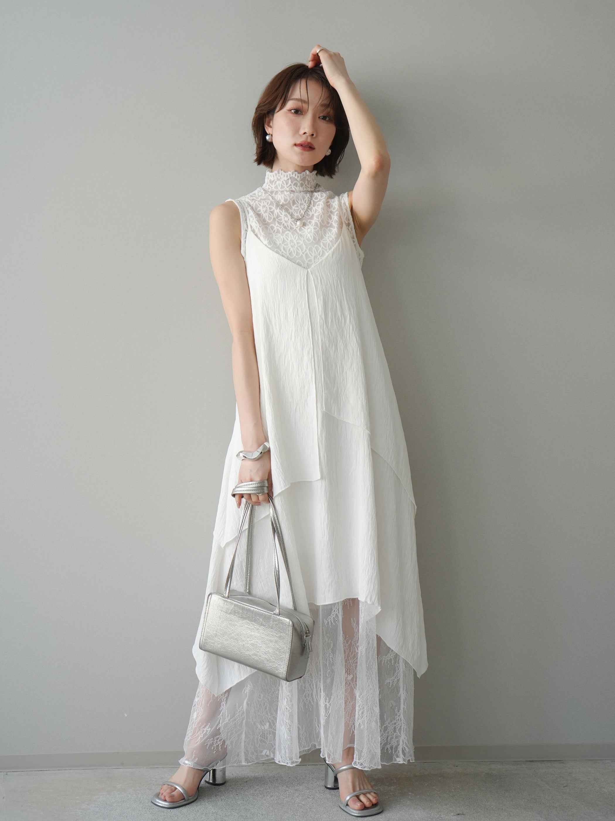 予約]レース切替アシンメトリーワンピース/white – Lumier