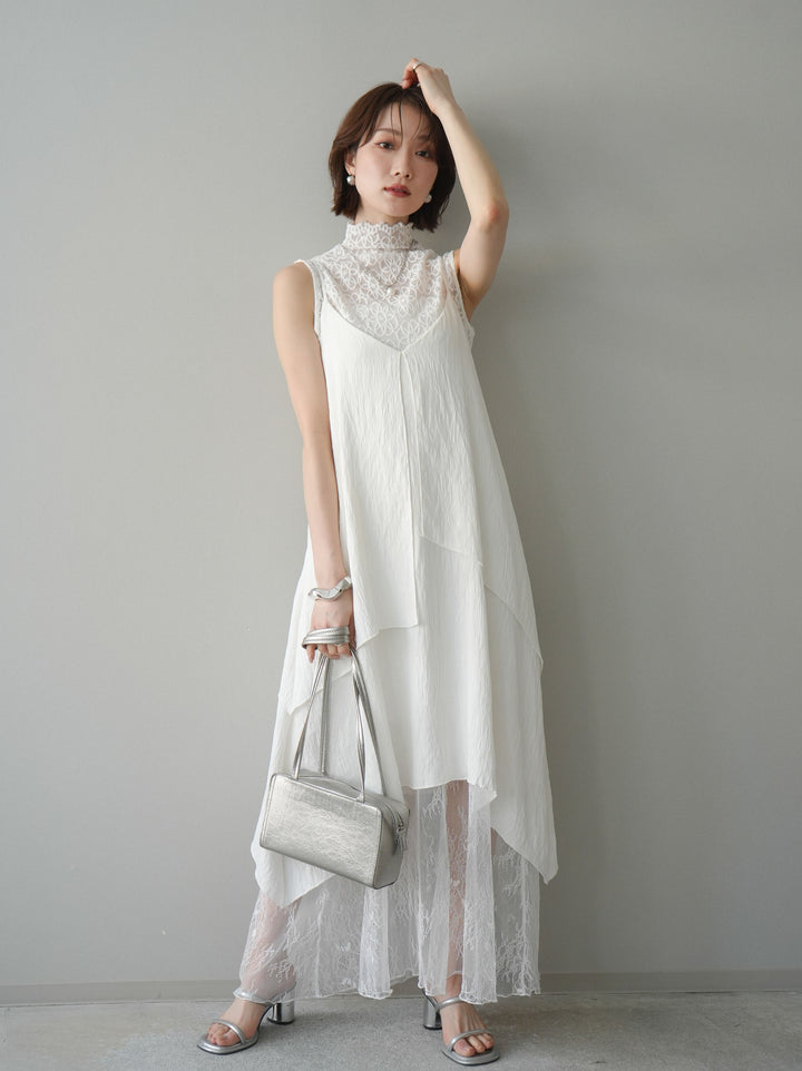 [予約]レース切替アシンメトリーワンピース/white