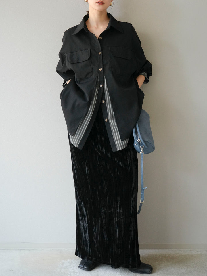 [予約]ストライプレイヤードシャツ/ブラック