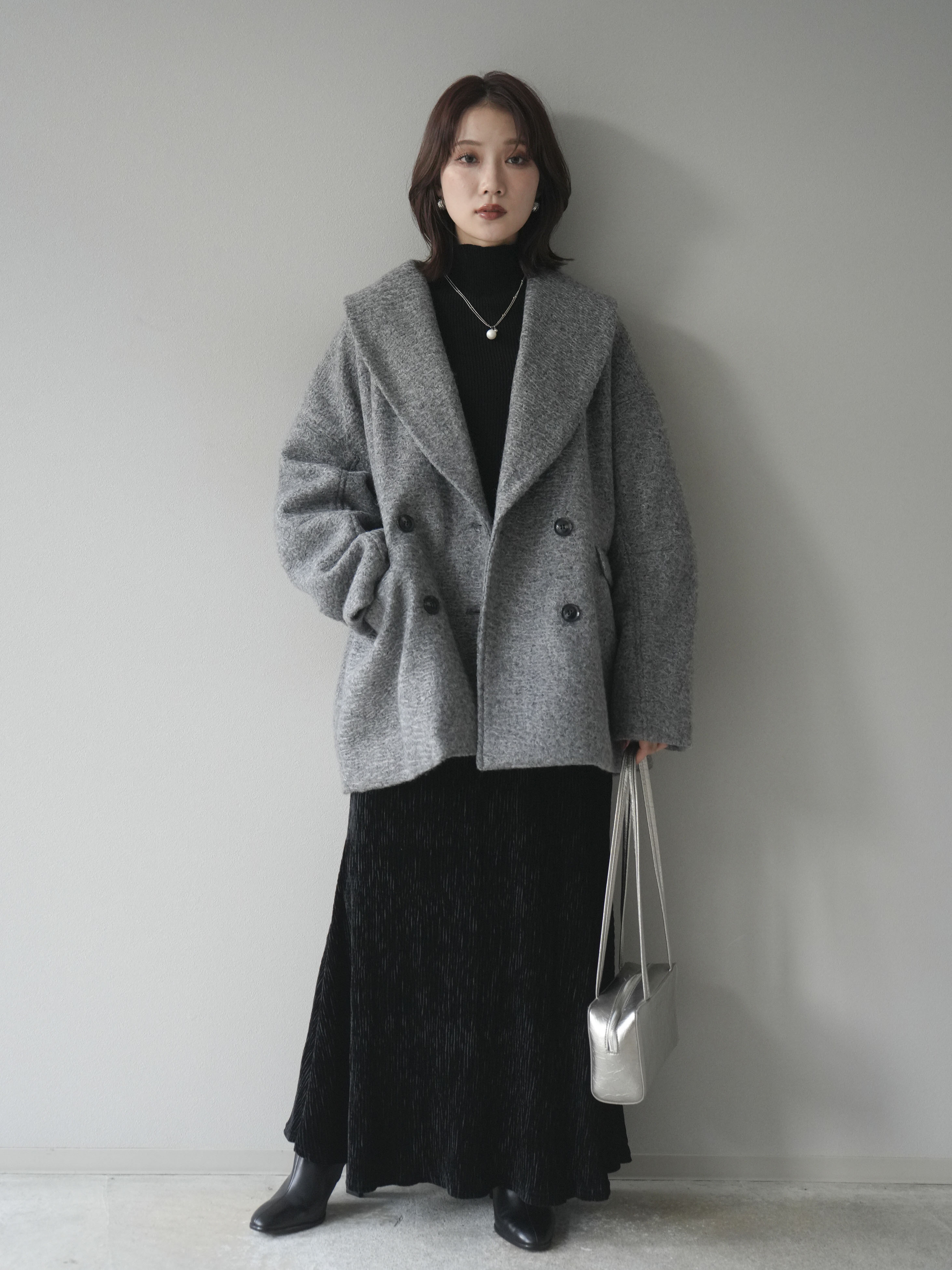予約]ロービング襟付きミドルコクーンコート/charcoal – Lumier