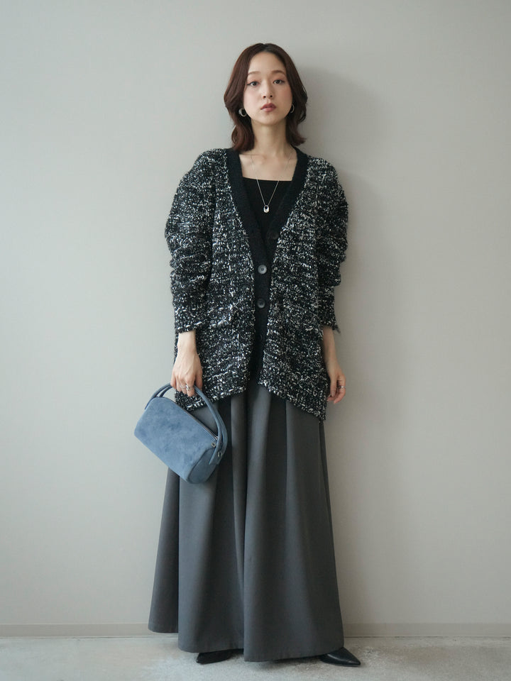 [SET]モールネップニットカーディガン+テープベルトタックバギーパンツ(2set)