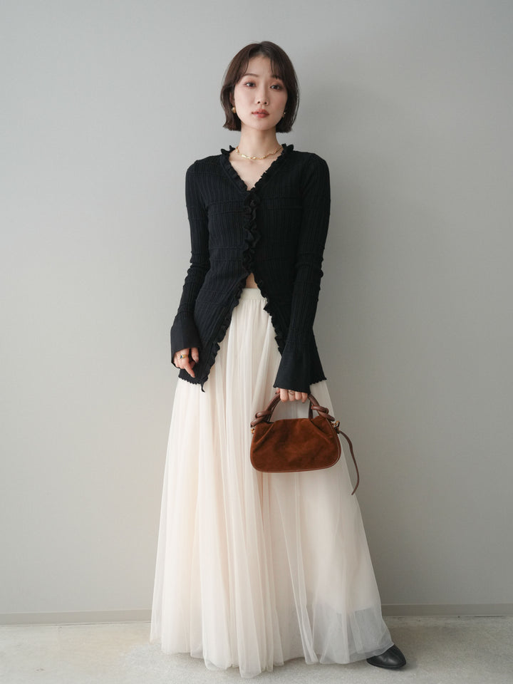 [予約]フロントフリルリブニットカーディガン/black