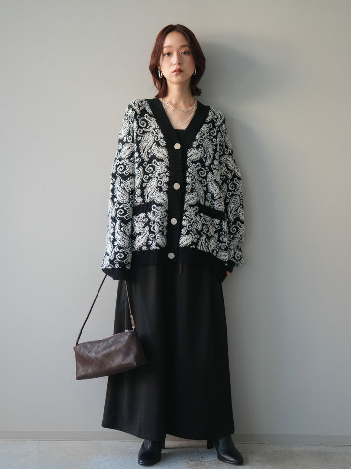 [予約]配色パイピングIラインスカート/black