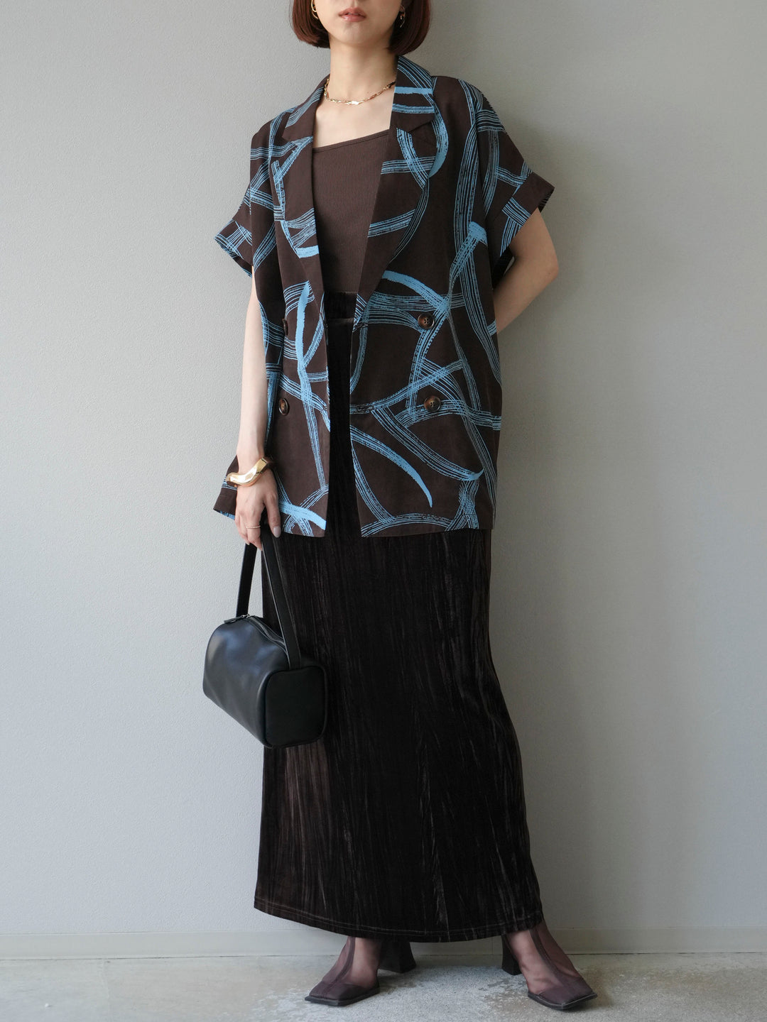 [予約]サークル柄ハーフジャケット/ブラウン