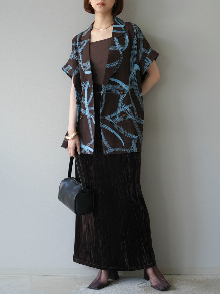 [予約]サークル柄ハーフジャケット/ブラウン