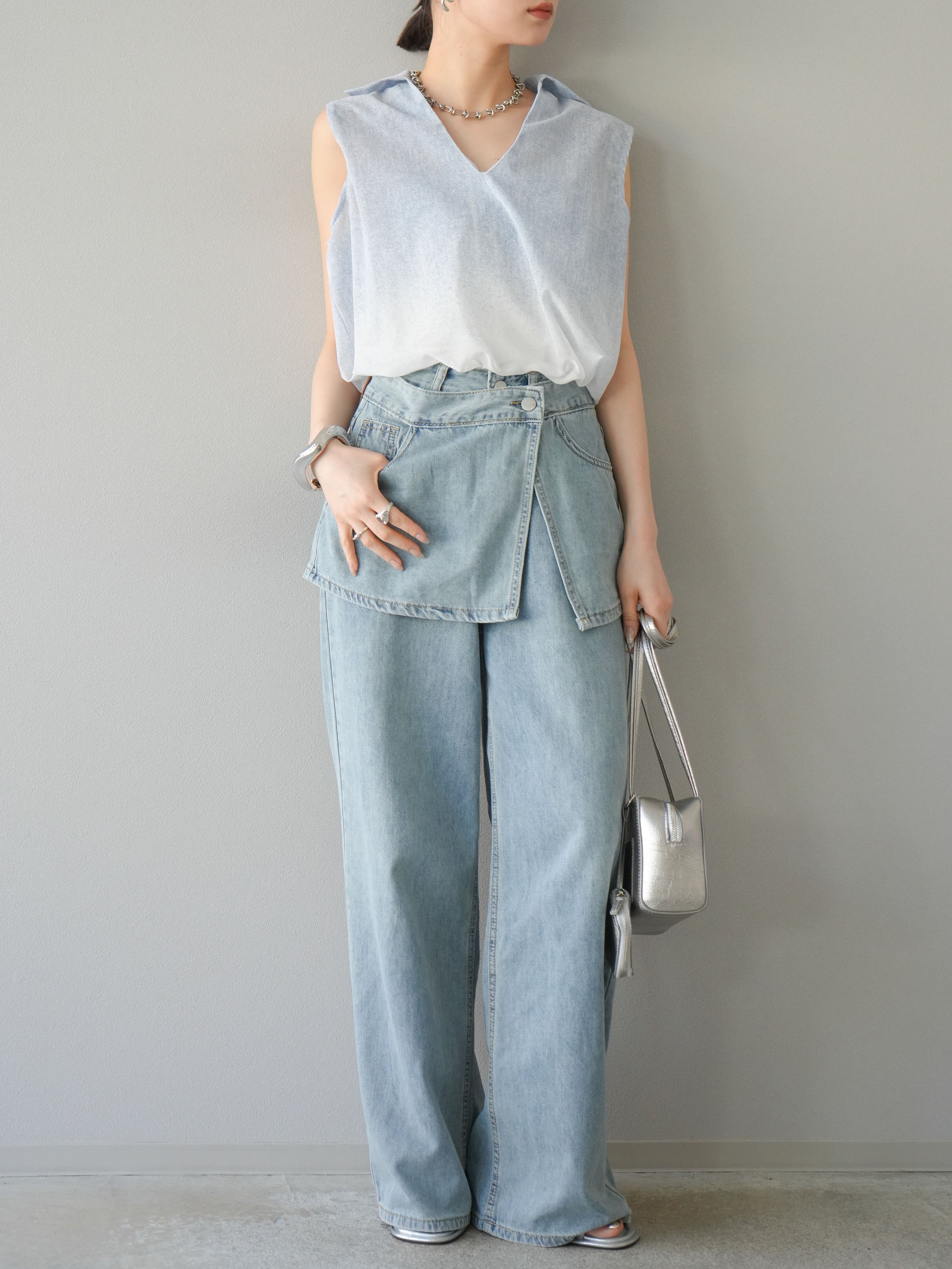 予約]コルセット付ワイドデニムパンツ/ライトブルー – Lumier