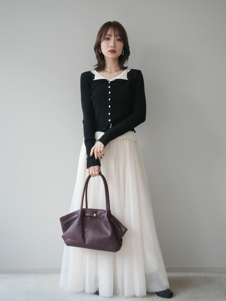 [予約]配色レイヤードリブニットカーディガン/black