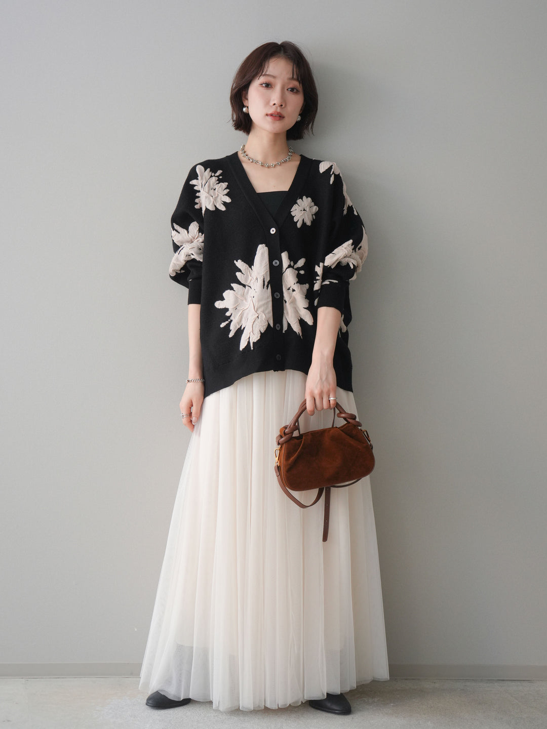 [SET]フラワージャガードニットカーディガン+フラワージャガードニットカーディガン(2set)