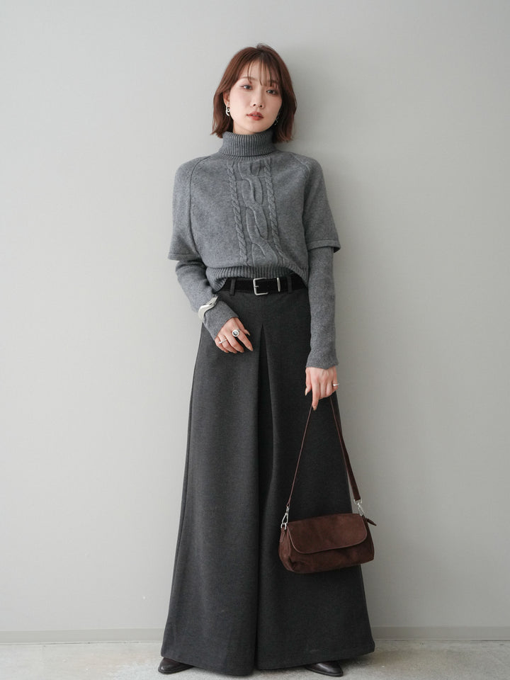 [予約]ベルト付きフロントタックワイドパンツ/charcoal