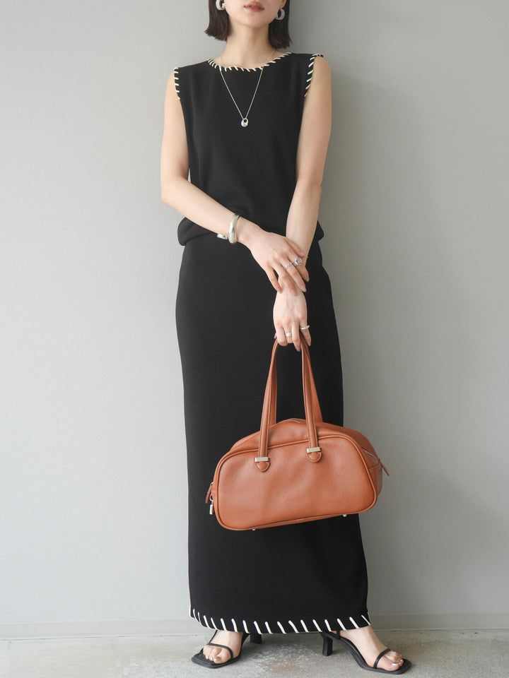 【預購】亞麻質感手縫針織套頭衫/黑色