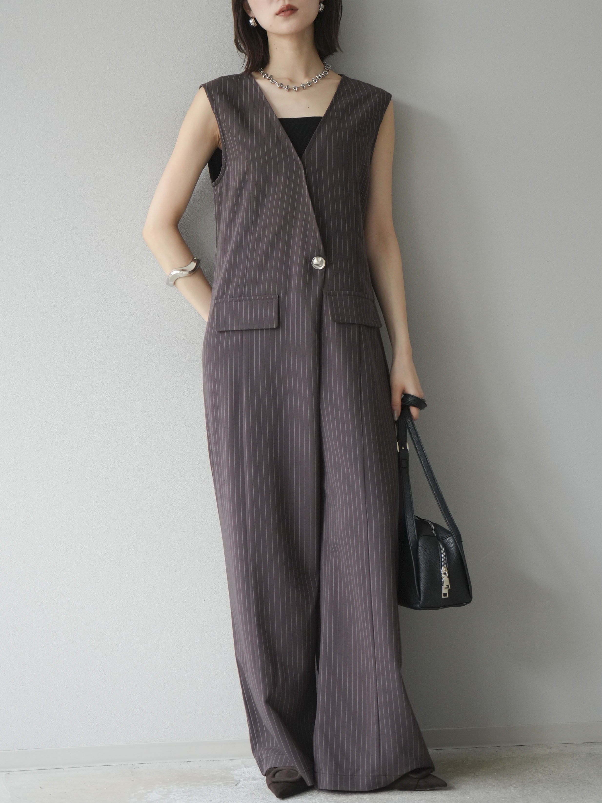 予約]ストライプラップデザインオールインワン/ブラウン – Lumier