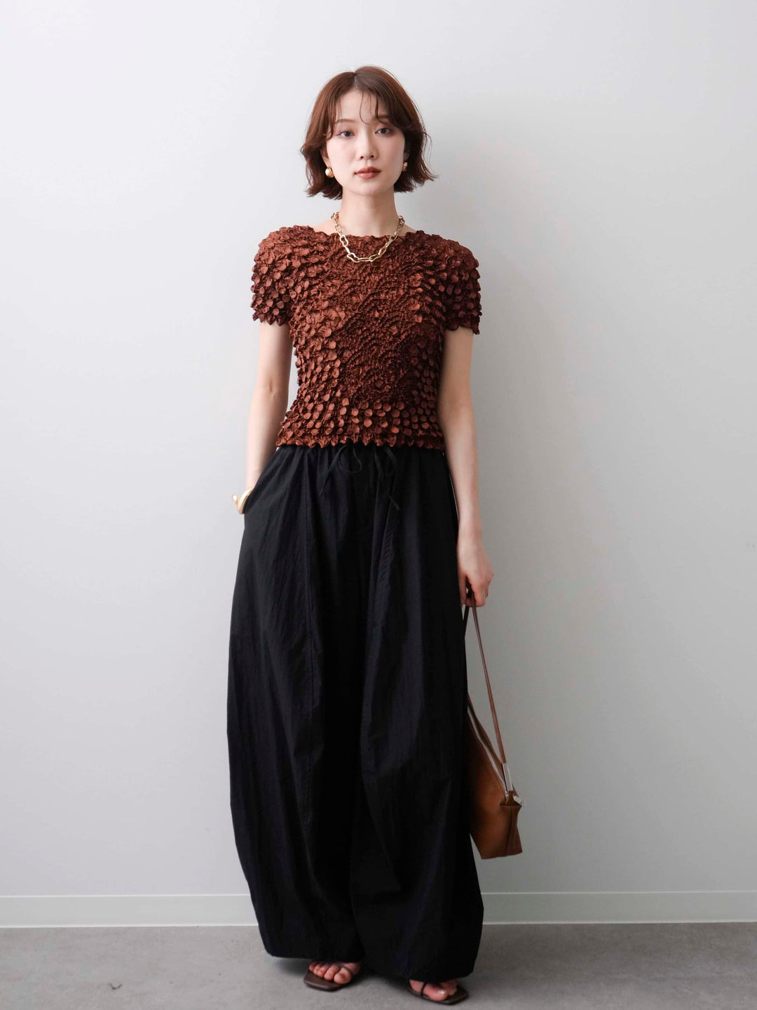 [予約]ドットスモッキングフレンチトップス/brown