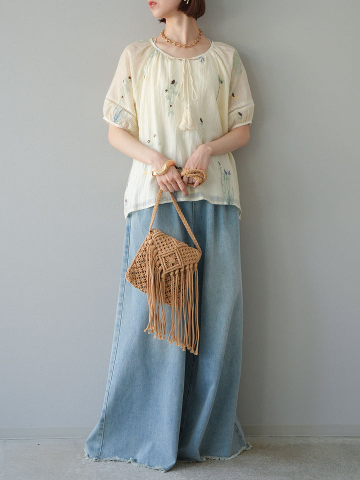 【預購】流蘇高腰寬牛仔褲/淺藍