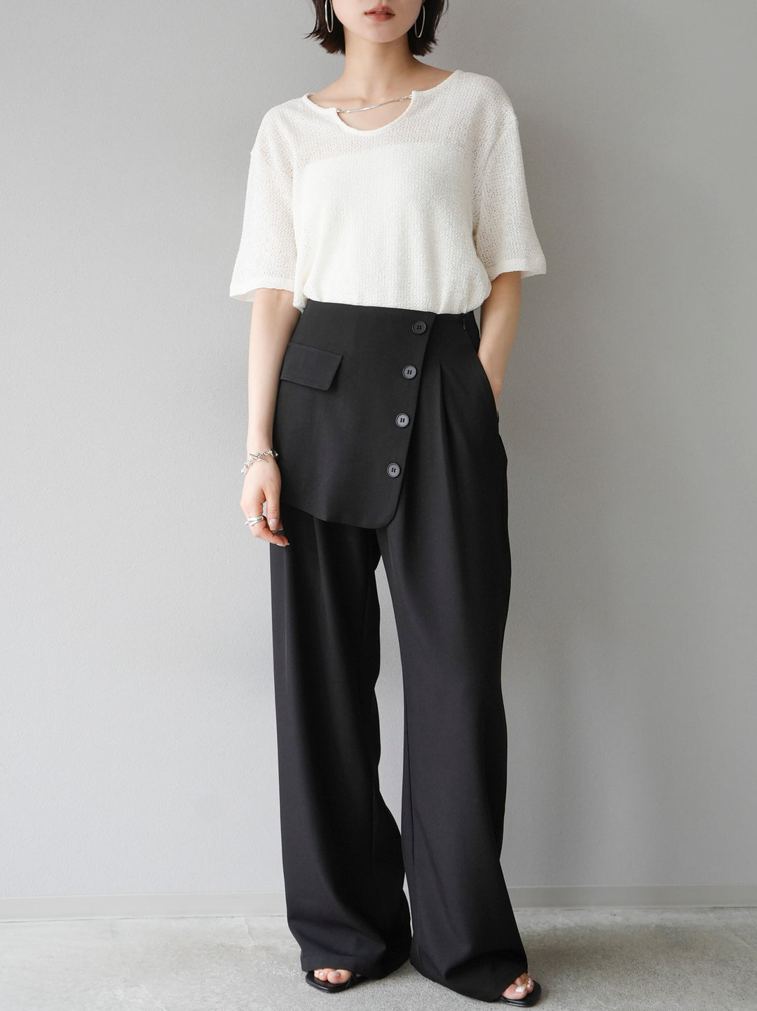 [Pre-order] Front flap slacks pants/black