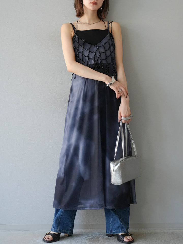 [予約タイダイ柄シアーキャミワンピース/モノトーン