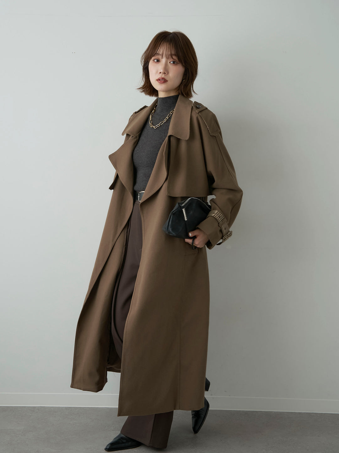 [予約]チェックコンビトレンチコート/brown