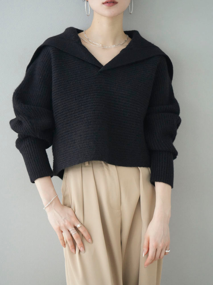 [Pre-order] Angora touch sailor collar knit pullover/black