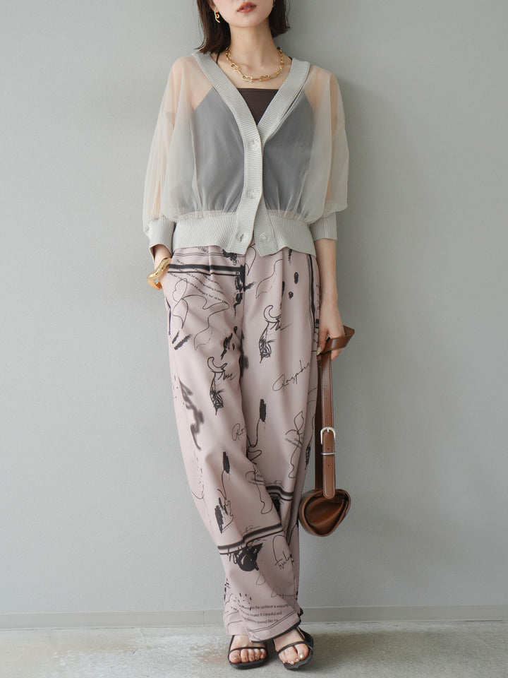 【預購】彩繪褶襉褲/米色