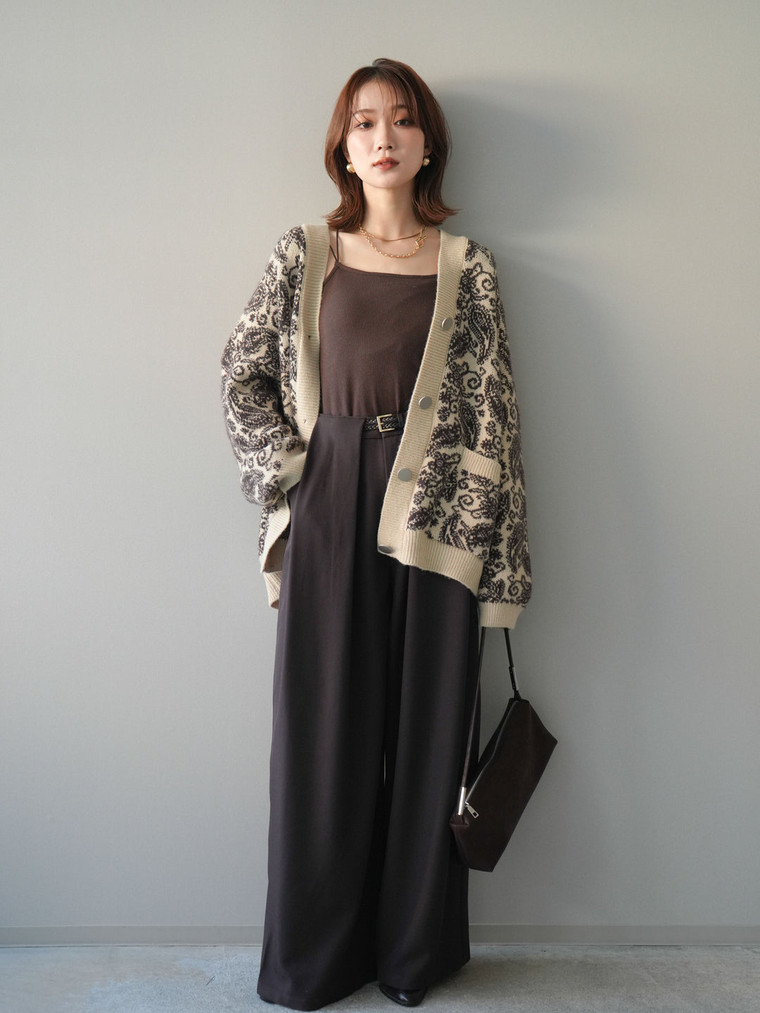 [予約]ペイズリー柄ニットカーディガン/brown