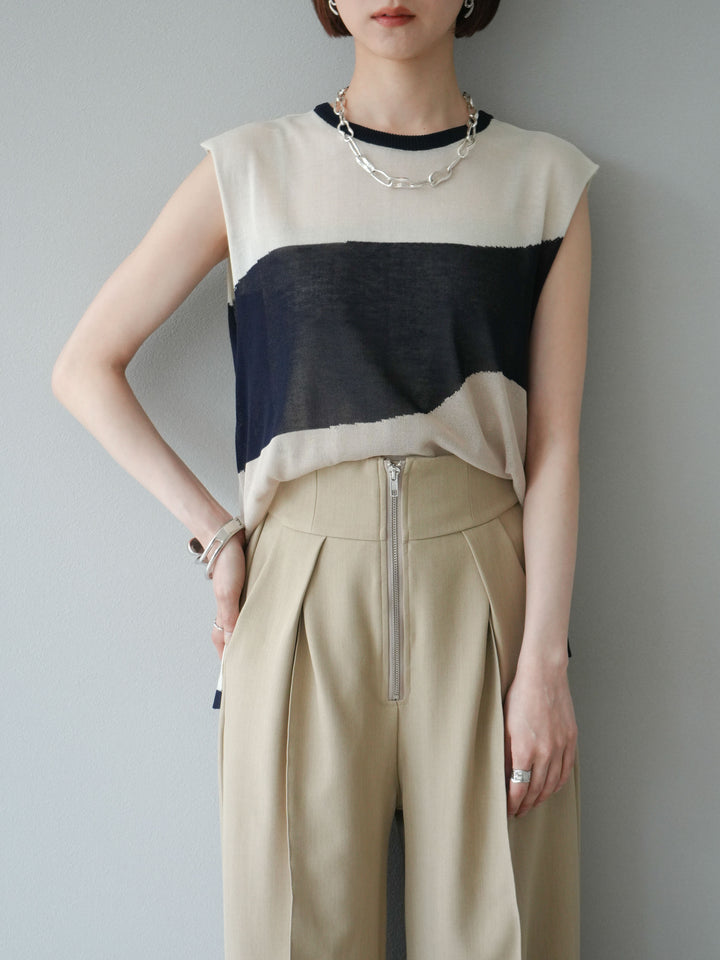 [予約]バイカラーノースリシアーニットプルオーバー/アイボリー