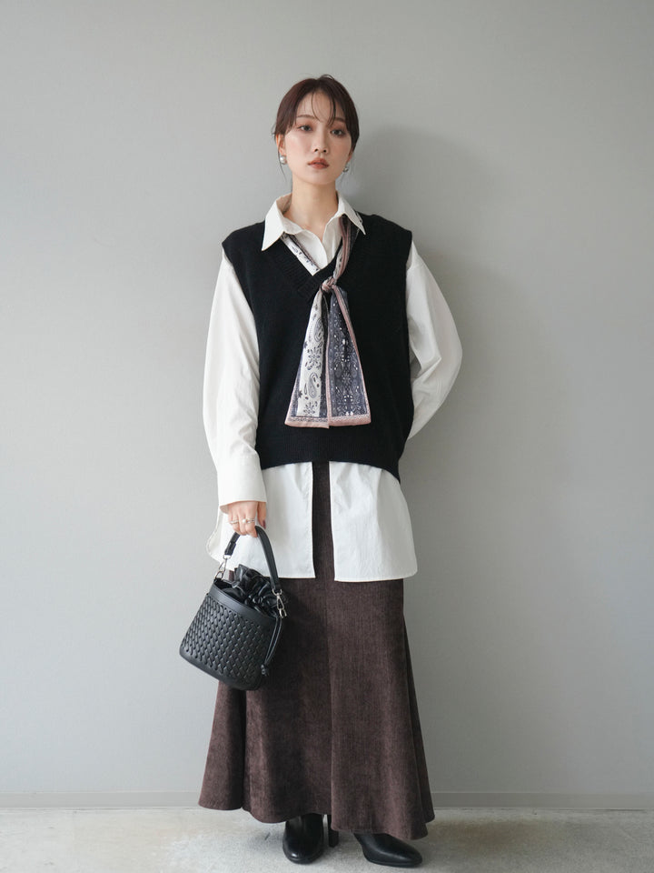 [予約]スカーフ付きニットベスト/black