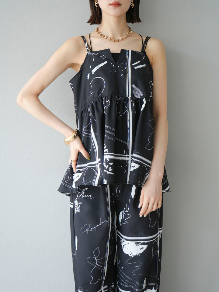 [予約]ペイント柄キャミソール/ブラック