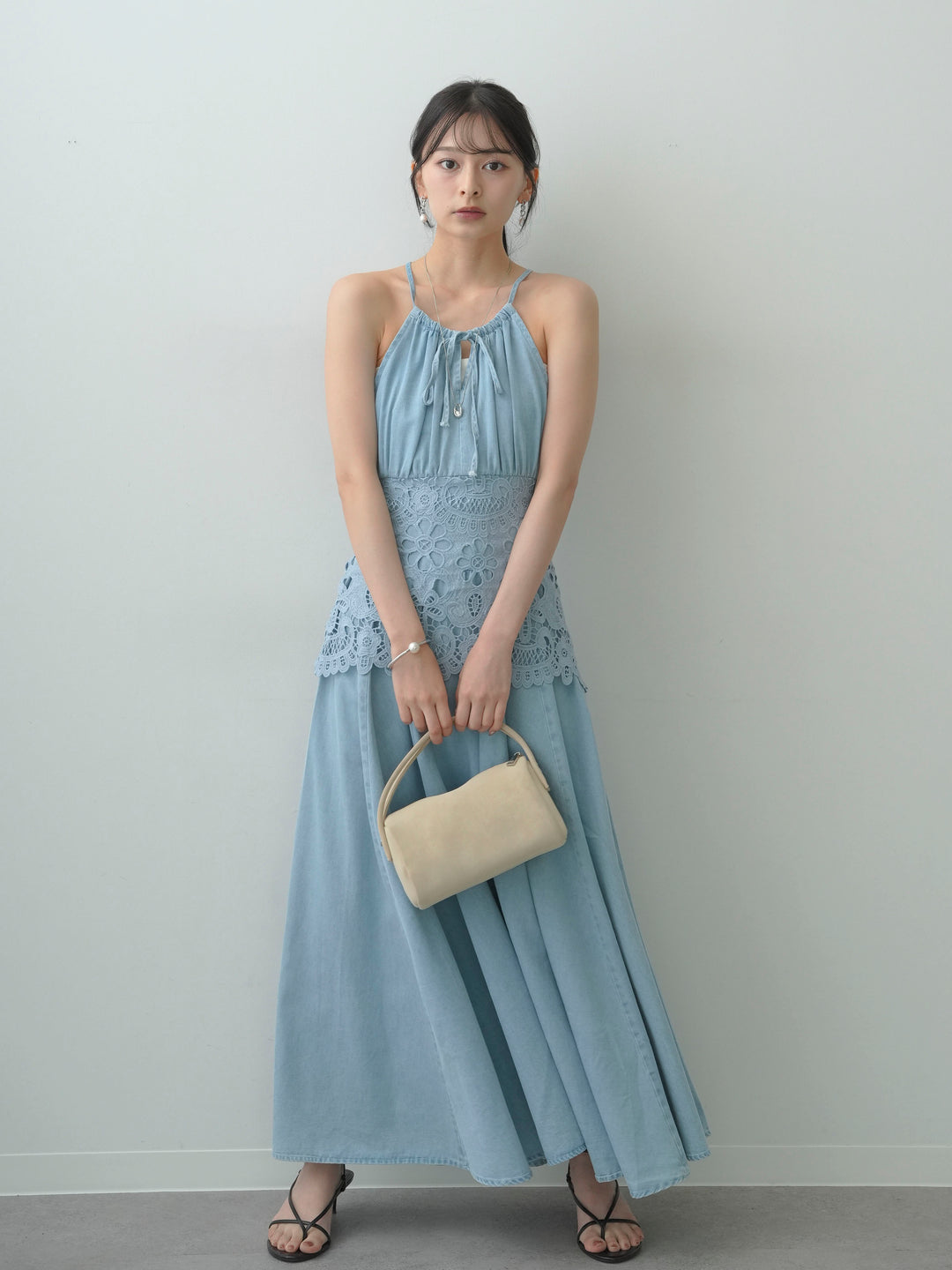 [予約]ウエストレースフレアキャミワンピース/lightblue
