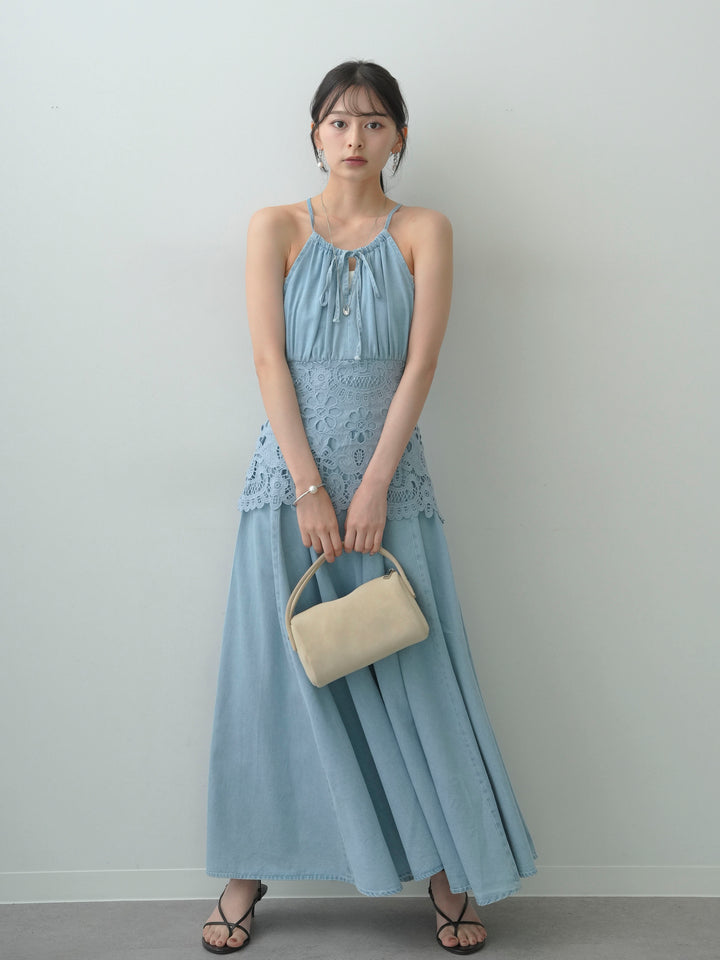 [予約]ウエストレースフレアキャミワンピース/lightblue