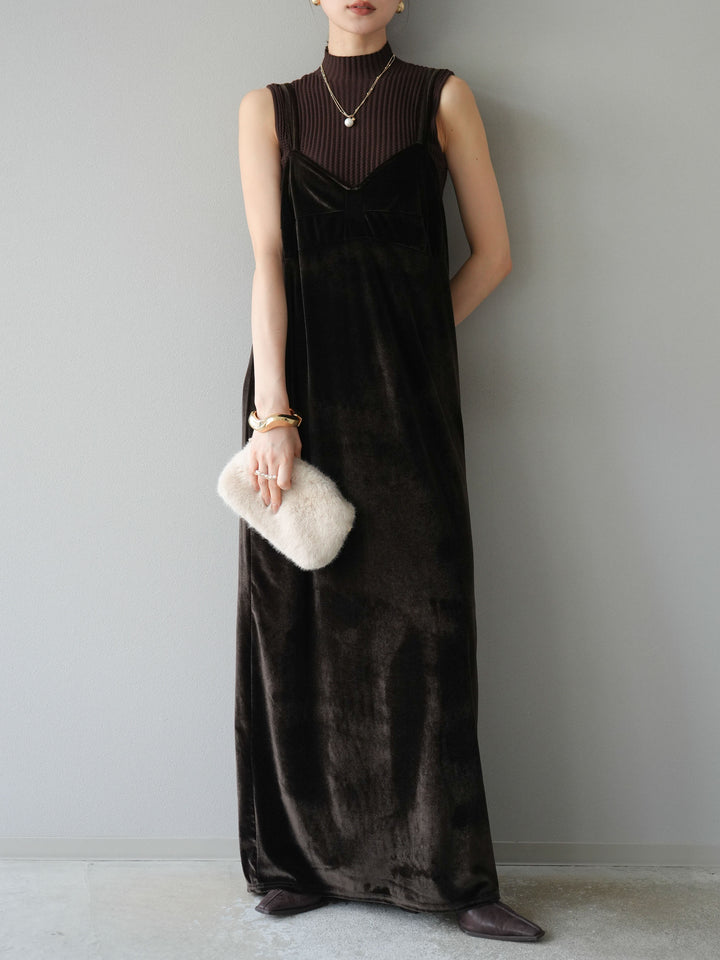 [予約]ベロアビスチェキャミワンピース/ブラウン