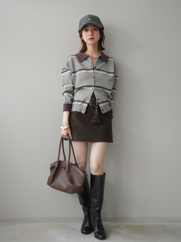 [予約]ウールタッチベルト付ミニスカート/brown