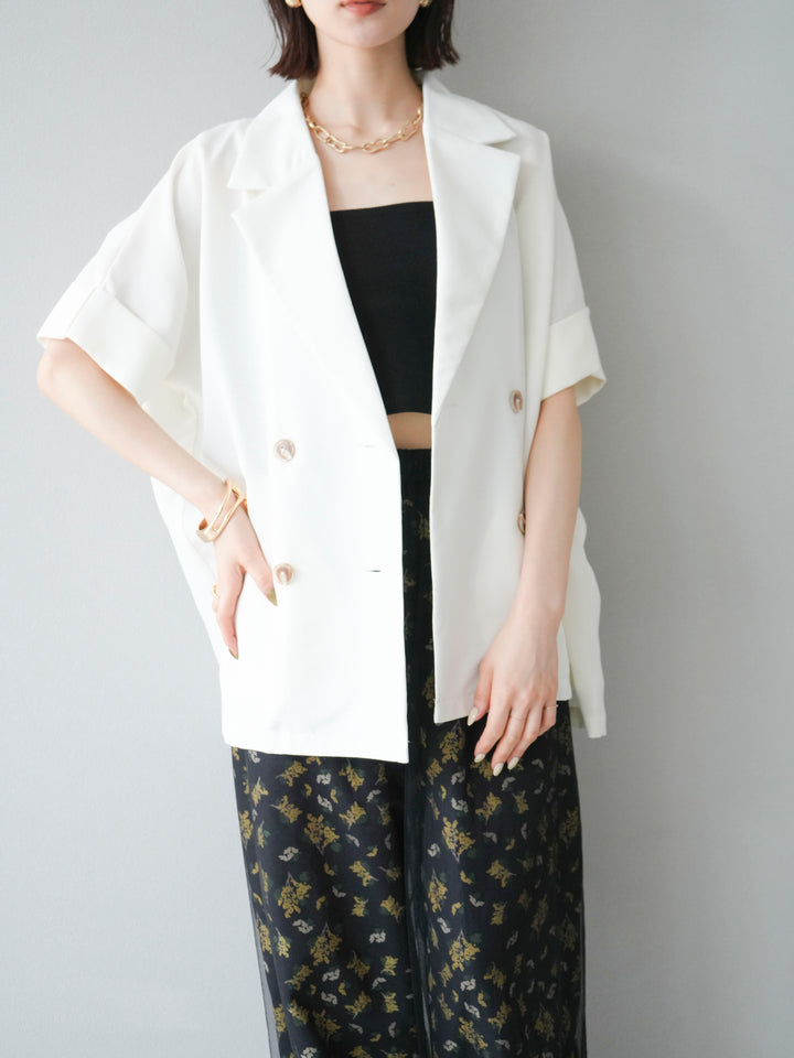[予約]リネンライクハーフテーラードジャケット/アイボリー