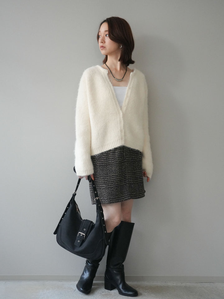 [予約]フロントZIPアソート柄ミニスカート/brown