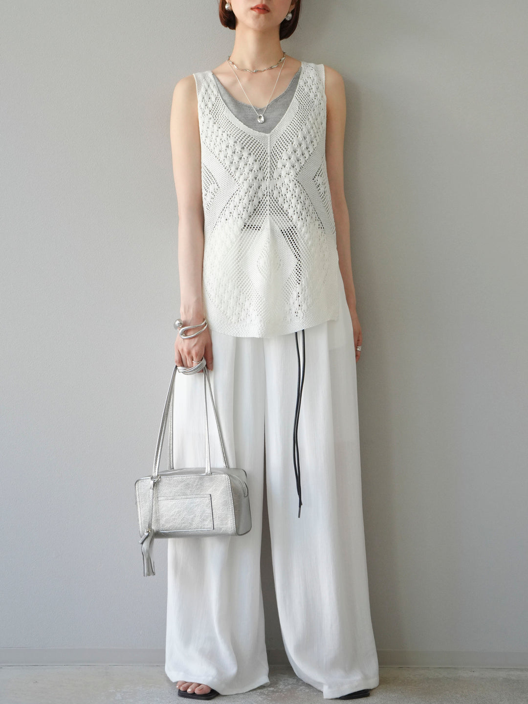 [予約]ロープデザインベルトリネンタッチワイドパンツ/オフ