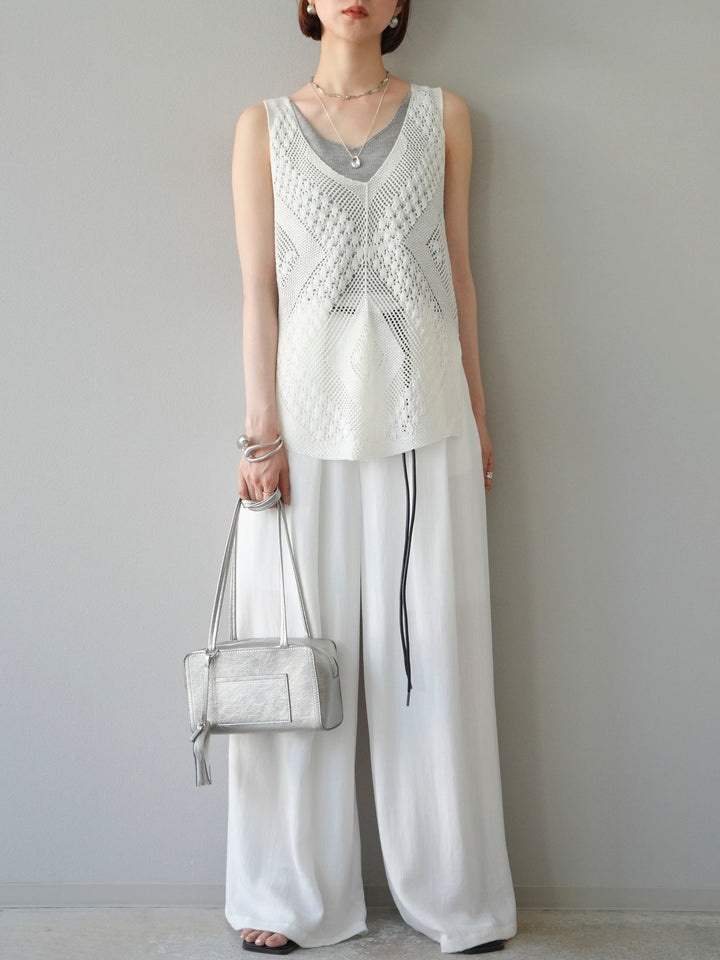 [予約]ロープデザインベルトリネンタッチワイドパンツ/オフ